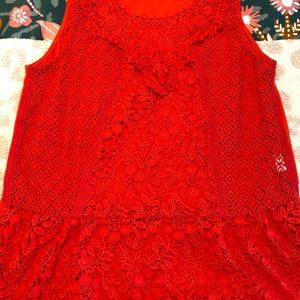 See through embroidered top, bright red/orange